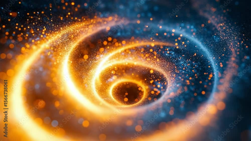 Poster dynamic abstract spiral with bright particles in motion for digital art