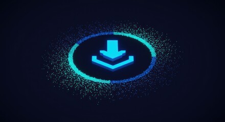 Obraz premium Digital download icon with a circular loading progress bar, glowing.