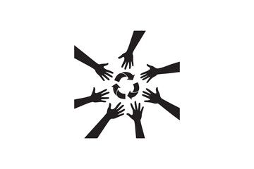 Hands Reaching Toward Recycle Symbol Silhouette