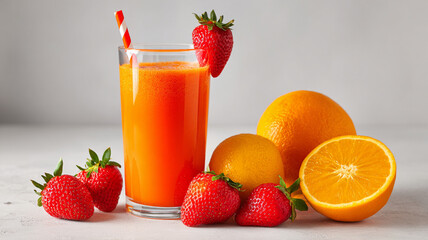 Freshly Squeezed Orange Juice with Strawberries and Citrus Fruits
