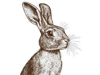 Obraz premium Hare, rabbit, sketch. Vintage retro print, wild hare, farm rabbit sketch ink pencil style drawing, linear drawing, engrave old school. Sketch artwork silhouette wild hare, farm rabbit. Illustration
