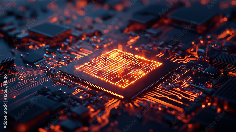 Poster technological innovation showcase digital circuitry macro photography high-tech environment close-up