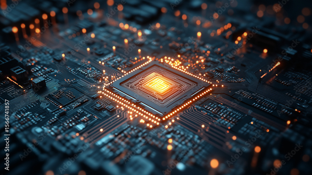 Poster cutting-edge technology circuit board digital workspace image capture modern environment aerial view