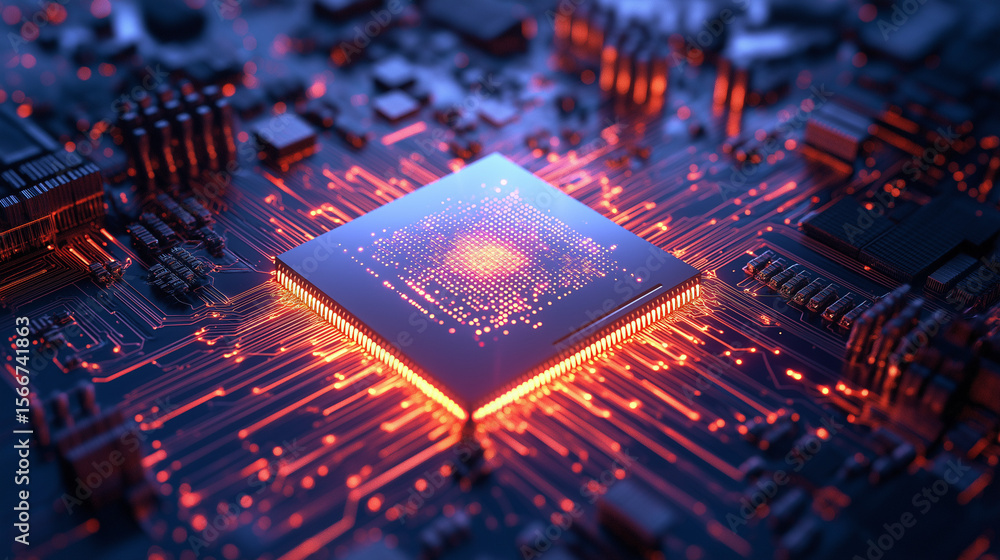 Poster innovative technology breakthrough in computing digital space visual art futuristic environment clos