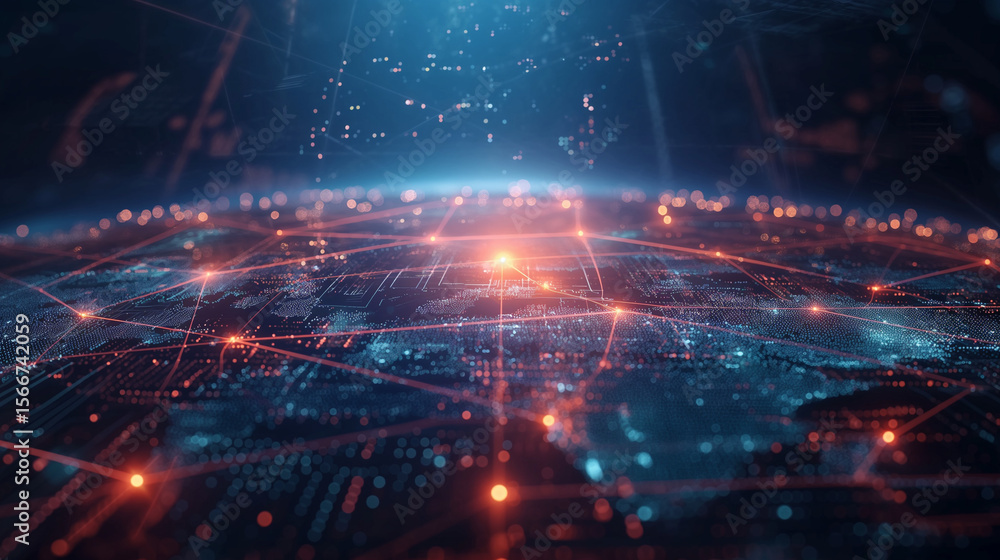 Aufkleber global network visualization digital space infographic technology high-tech environment futuristic p