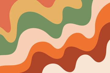 Retro 70s Boho Wave Line Pattern. Abstract Vintage Background in Earth Tone Colors. Bg. Vector Illustration