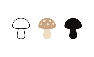 Minimalist mushroom icons: outline, filled, and solid designs for nature-inspired projects