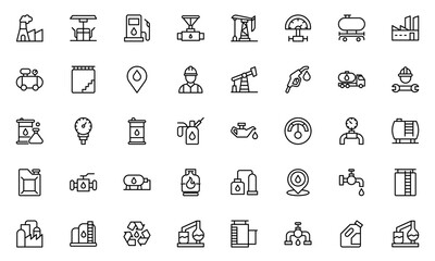 Oil and Gas line icon set. Containing fuel, refinery, petroleum, oil well, gas pump, offshore platform, lubricant, oil barrels and more.vector icons collection.