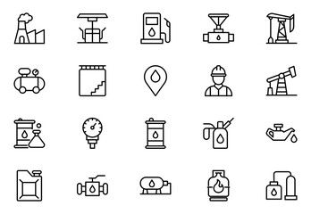 Oil and Gas line icon set. Containing fuel, refinery, petroleum, oil well, gas pump, offshore platform, lubricant, oil barrels and more.vector icons collection.