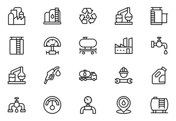 Oil and Gas line icon set. Containing fuel, refinery, petroleum, oil well, gas pump, offshore platform, lubricant, oil barrels and more.vector icons collection.