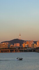 Han River and tower with Seoul sunset  