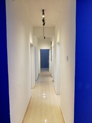 Apartment renovation interior showing wall repainting, lighting setup, furniture arrangement, and...