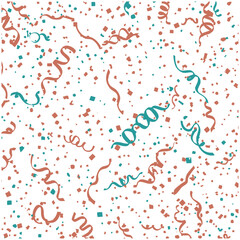 Colorful confetti and party streamers celebrate a happy occasion with heart shapes and fun designs