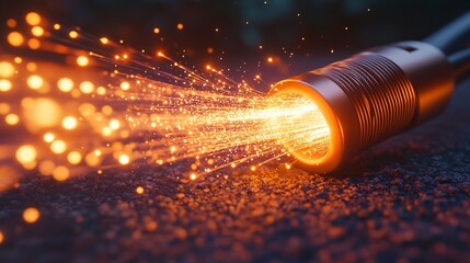 high-tech fiber optic cable splicing with sparks and light emissions for communication technology