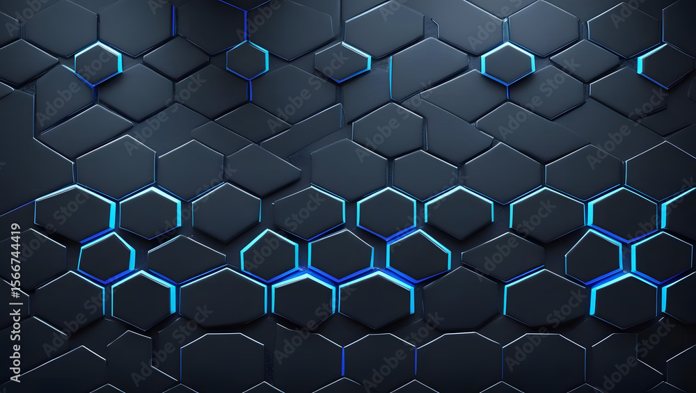 Poster geometric abstract background with glowing blue grid pattern