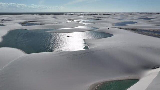 Lencois Maranhenses Skyline At Santo Amaro In Maranhao Brazil. Freshwater Lakes Landscape. Sand Dunes Mountains. Lencois Maranhenses Skyline At Maranhao. Tourism Travel. Nature Scene. Beach Background