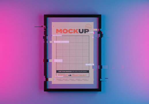 Tech Glitch Vertical Frame Poster Mockup