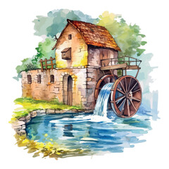 Ancient stone architecture of an old mill in Gdansk, reflecting its medieval history by the river under the summer sky