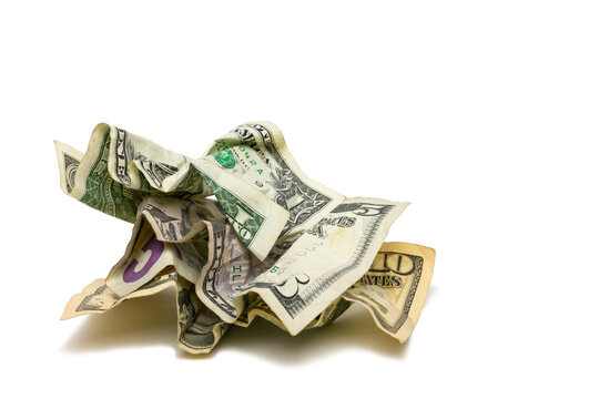 A One, Five, and Ten Dollar Bill Crumpled Up