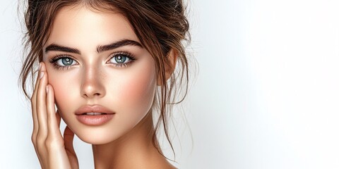 stunning close-up of beautiful red-haired woman with bright blue eyes and perfect skin for beauty, fashion, and cosmetics photography