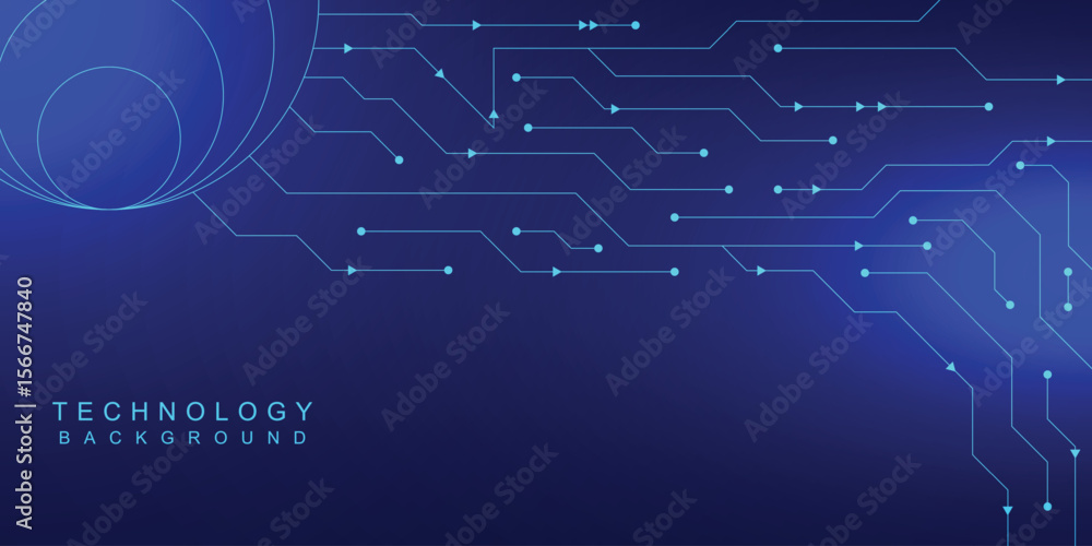 Poster abstract blue technology background with circuitlike lines dots and concentric circles