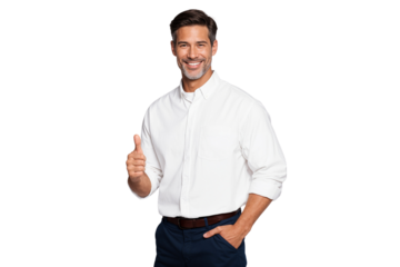 Happy businessman manager gesturing thumbs up with a confident smile. Positive middle-aged professional man