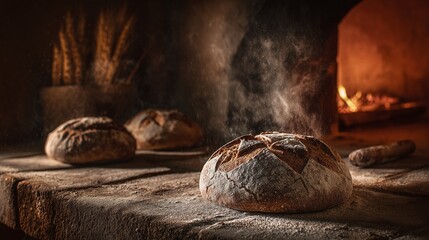 Freshly baked bread emerges from the oven, a testament to traditional baking methods. Warm and rustic, each loaf promises a delightful experience.