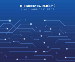 Blue tech background features circuit board design white circles and text at the top