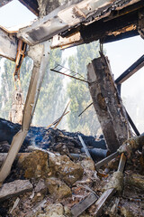 War aftermath shows destroyed buildings in air strike aftermath