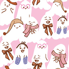 Seamless Pastel Halloween Vector Patterns with Cute Ghosts and Florals