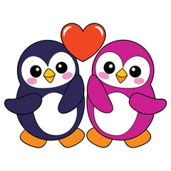 Obraz premium Valentine's Day Penguins with Heart. Penguin Love Vector Illustration.