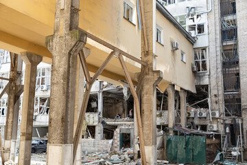 Damage from air strike reveals destruction of buildings and infrastructure