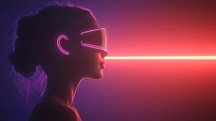 futuristic virtual reality woman with neon light effects and laser beam in a cyberpunk style