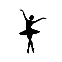 A ballerina silhouette is dancing gracefully isolated on white background