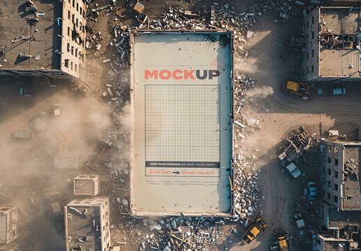 Vertical Image Poster Mockup as Destroyed Building with Debris