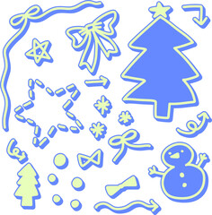 Christmas Tree and Winter Icon Sticker Set – Blue and Cream Hand Drawn Holiday Clipart
