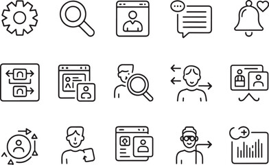 User Interface and Human Resource Management Outline Icons for Profile, Settings, and Communication