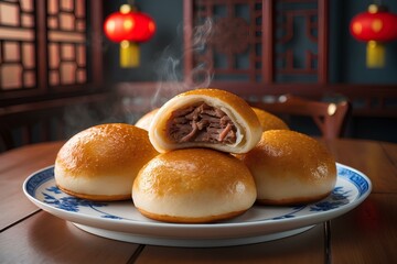 Pepper Pork Buns - Chinese Food Favorite Stuffed with Juicy, Spiced Pork and Wrapped in a Crispy, Pan-Seared Shell That Bursts with Bold, Savory Flavor in Every Bite, Non Halal
