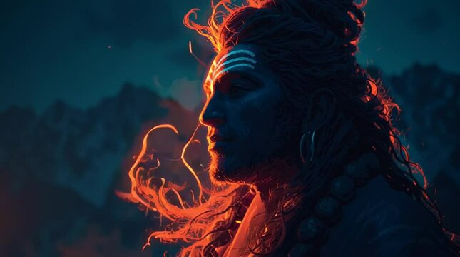 hindu god shiva with flowing hair and sacred energy 