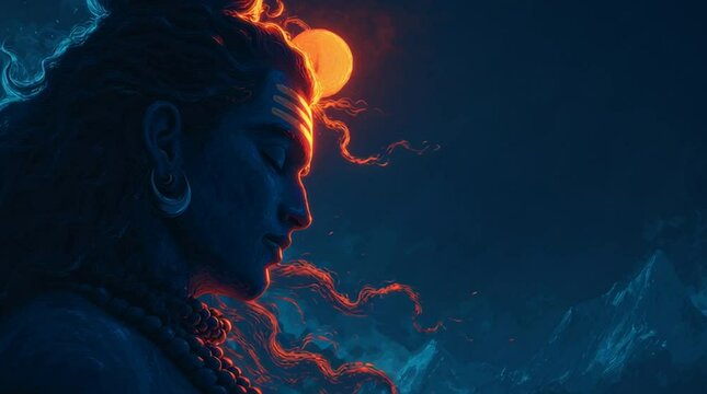 hindu god shiva with flowing hair and sacred energy 