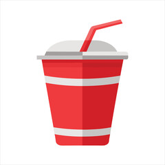 Red Beverage Cup Vector with Straw