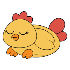 Obraz premium Cute chicken cartoon character is sleep vector design
