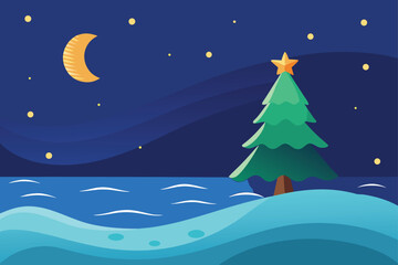 Fototapeta premium christmas night landscape with snow