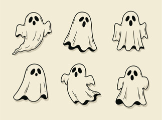 Halloween Ghost and Icon Set Vector Illustration