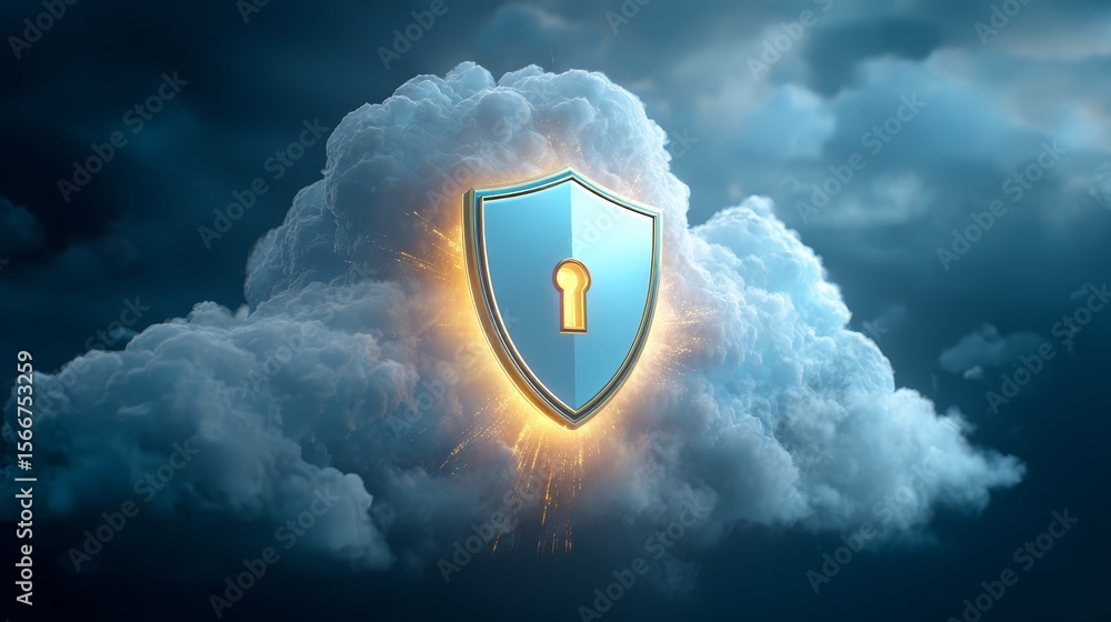 Aufkleber cloud security shield, protecting your data in the cloud. safe and secure storage protection