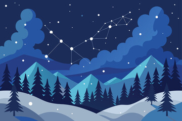 Naklejka premium Frozen Lake with Snowy Forest at Night