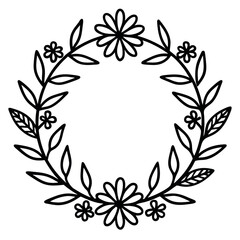 Minimalist Floral Wreath Outline – Simple Vector Illustration – Elegant Botanical Frame for Wedding Invitations, Nature Decor, Seasonal Graphics, and Hand-Drawn Design Projects