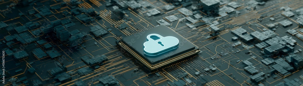 Poster apple chip on circuit board, closeup of modern computing technology and innovation in microelectroni