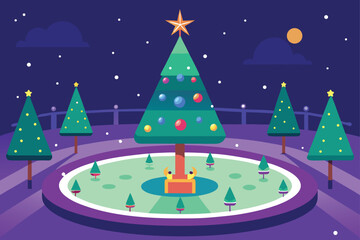 Christmas Tree in Winter Park at Night