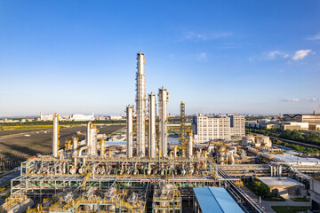 aerial view of oil refinery